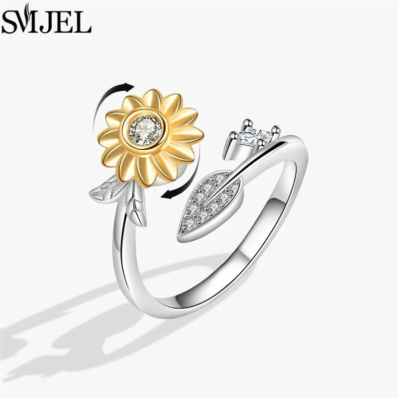 خاتم SMJEL الأنيق بتصميم زهر الكرز، خاتم دوار لتخفيف التوتر، مناسب للنساء، بتصميمات لطيفة مثل القطة والنحلة والأرنب والفراشة، هدية مثالية لحفلات الزفاف
