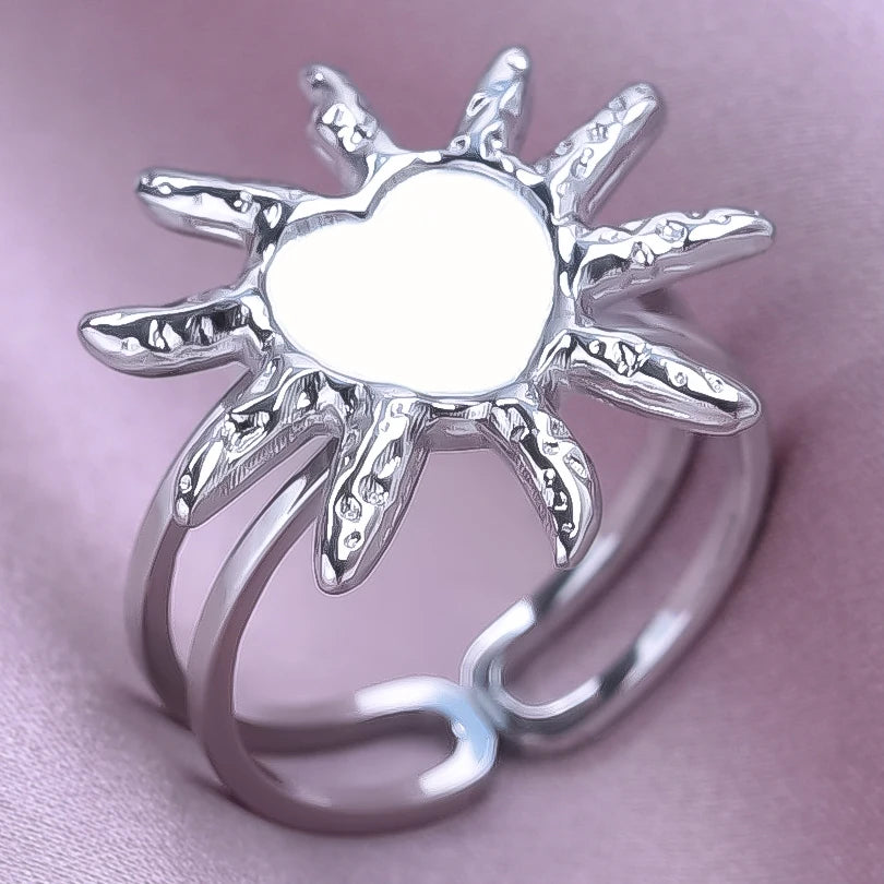 خواتم من الفولاذ المقاوم للصدأ بتصميم هندسي دائري بيضاوي على شكل قلب، قابلة للتعديل، مصنوعة يدويًا، مناسبة للنساء والرجال، بتصميم مفتوح.