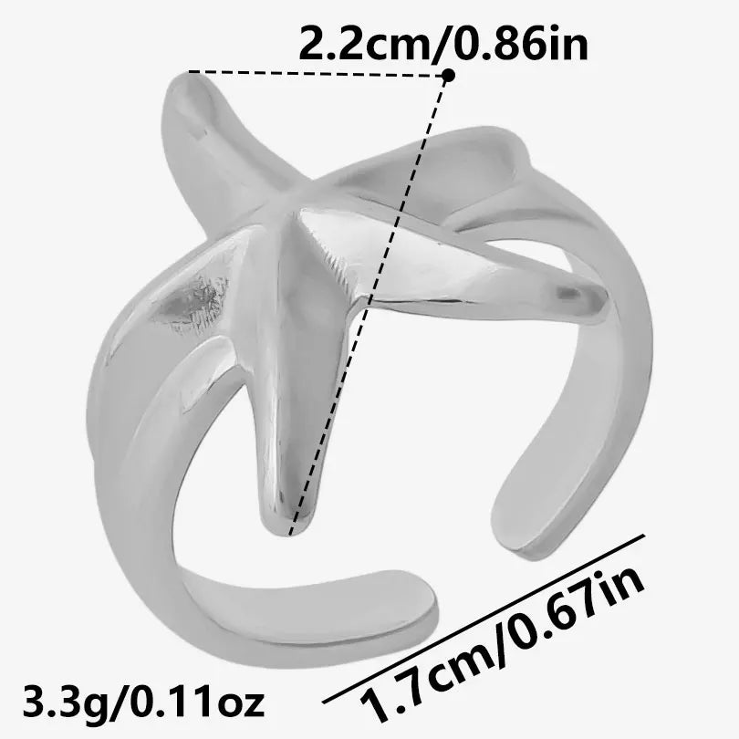 خاتم معدني عالي الجودة بتصميم غير منتظم ومجوف، مفتوح وقابل للتعديل، مصنوع من الفولاذ المقاوم للصدأ، مناسب للنساء والرجال، إكسسوارات مستوحاة من زهرة ونجمة البحر