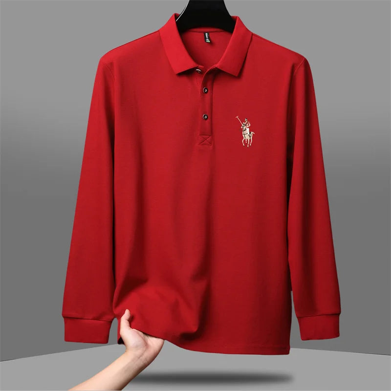 قميص بولو أمريكي للرجال خريف وشتاء عصري من العلامة التجارية العصرية غير الرسمية مطرز بأكمام طويلة للرجال