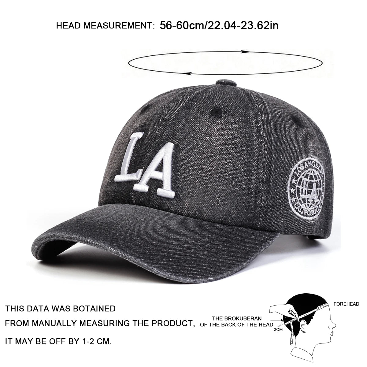 قبعات بيسبول للجنسين من قماش الدنيم المغسول المطرز بحرف LA للربيع والخريف، قبعات كاجوال قابلة للتعديل، قبعة واقية من الشمس، قبعة رياضية