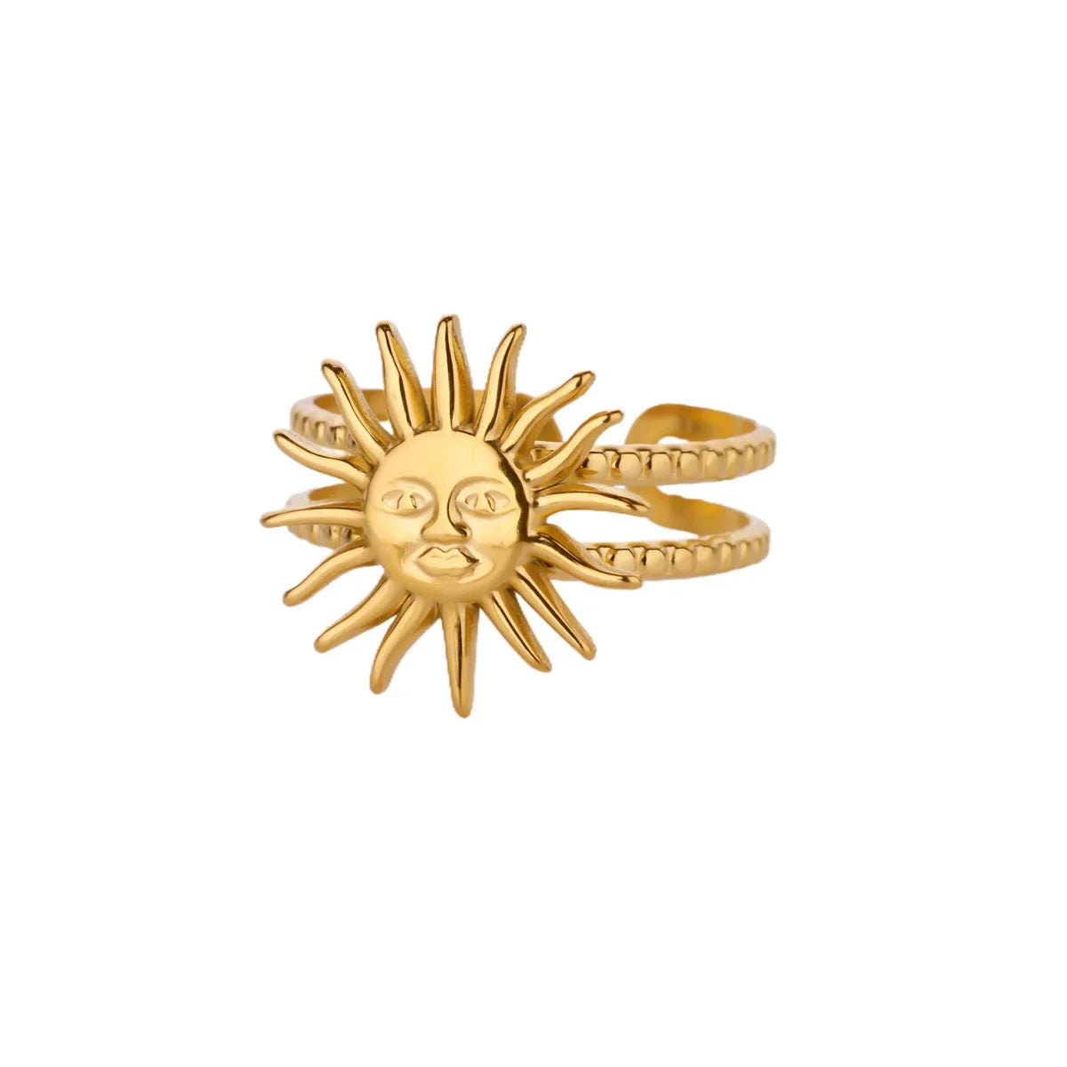 خواتم صغيرة من الزركون من الفولاذ المقاوم للصدأ للنساء، خاتم ذهبي اللون رائع بتصميم الشمس، طبقتين، إكسسوار بانك هيب هوب، هدية مجوهرات