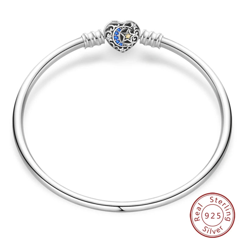 سوار فضة عيار 925 أصلي بطول 17-20 سم على شكل نجمة وقمر وشمس وأوراق برسيم خضراء وأساور من الزركون تناسب صنعها بنفسك وهدايا أعياد الميلاد