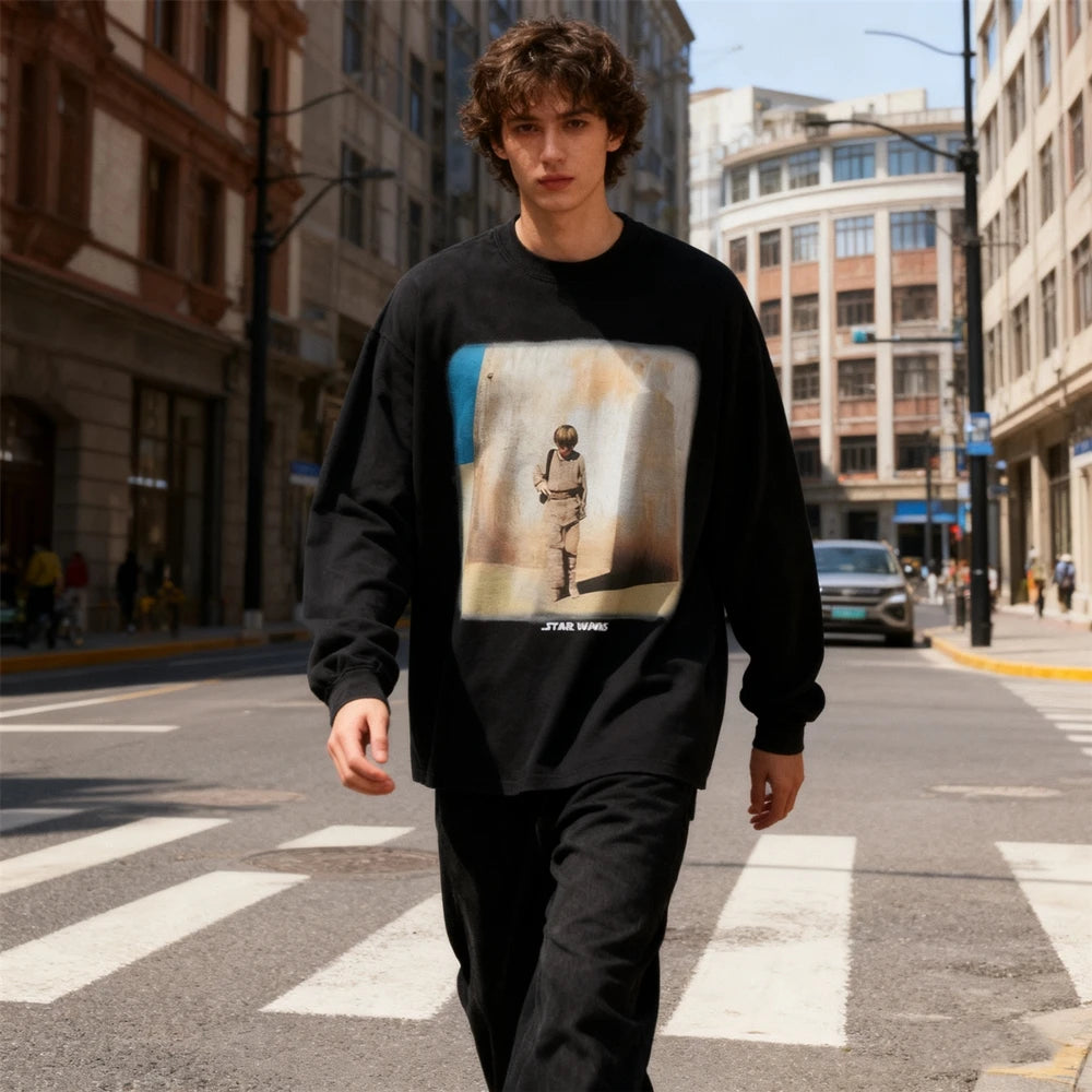 KUCLUT 1:1 SAINT OF MICHAEL STAY HERE ملابس الشارع ملابس كلاسيكية كاجوال بأكمام طويلة تي شيرت فضفاض مقاس كبير للرجال والنساء