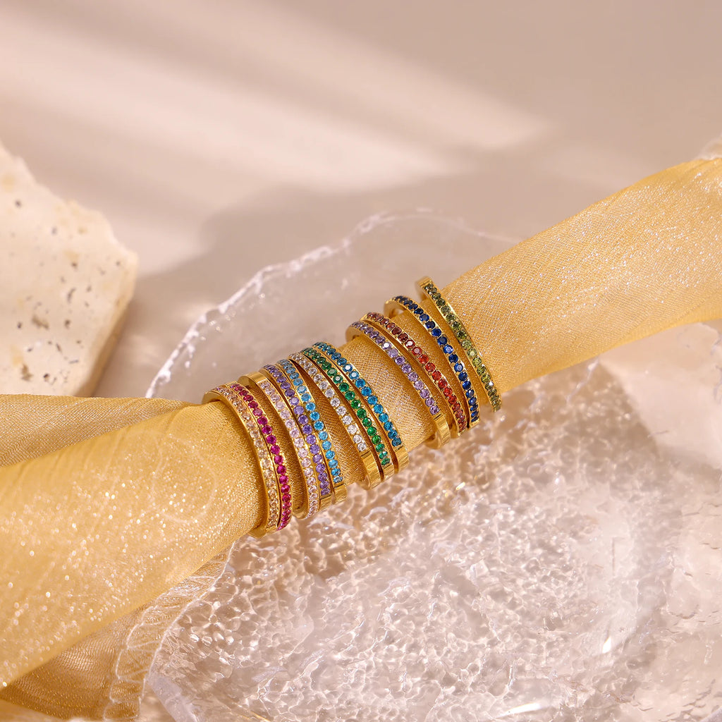 CARLIDANA Mini Zircon 12 Birthstone Rings for Women Stainless Steel Gold Color Finger Ring Engagement Wedding Jewelry Gift