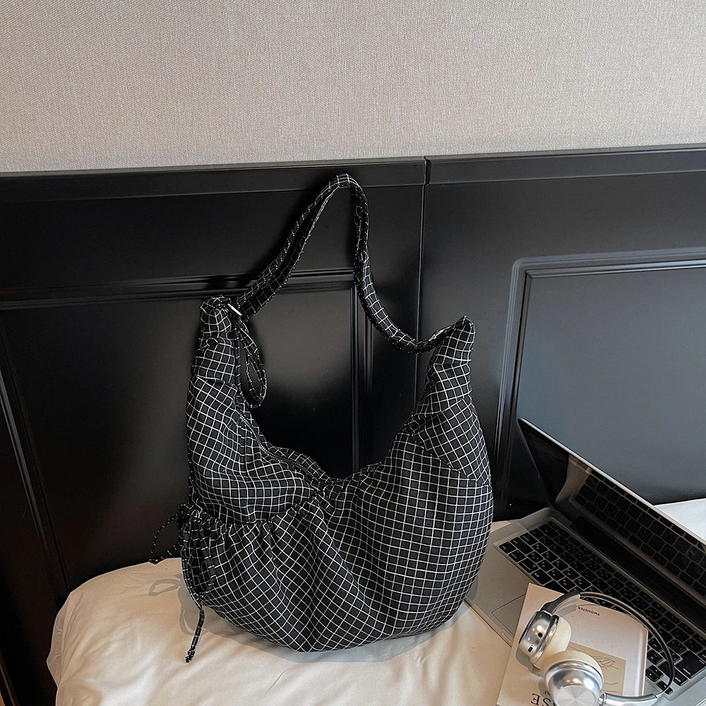 حقيبة كورية من القماش الكتاني بتصميم قرن البقر، حقيبة كبيرة الحجم، حقيبة كتف متقاطعة منقوشة للنساء