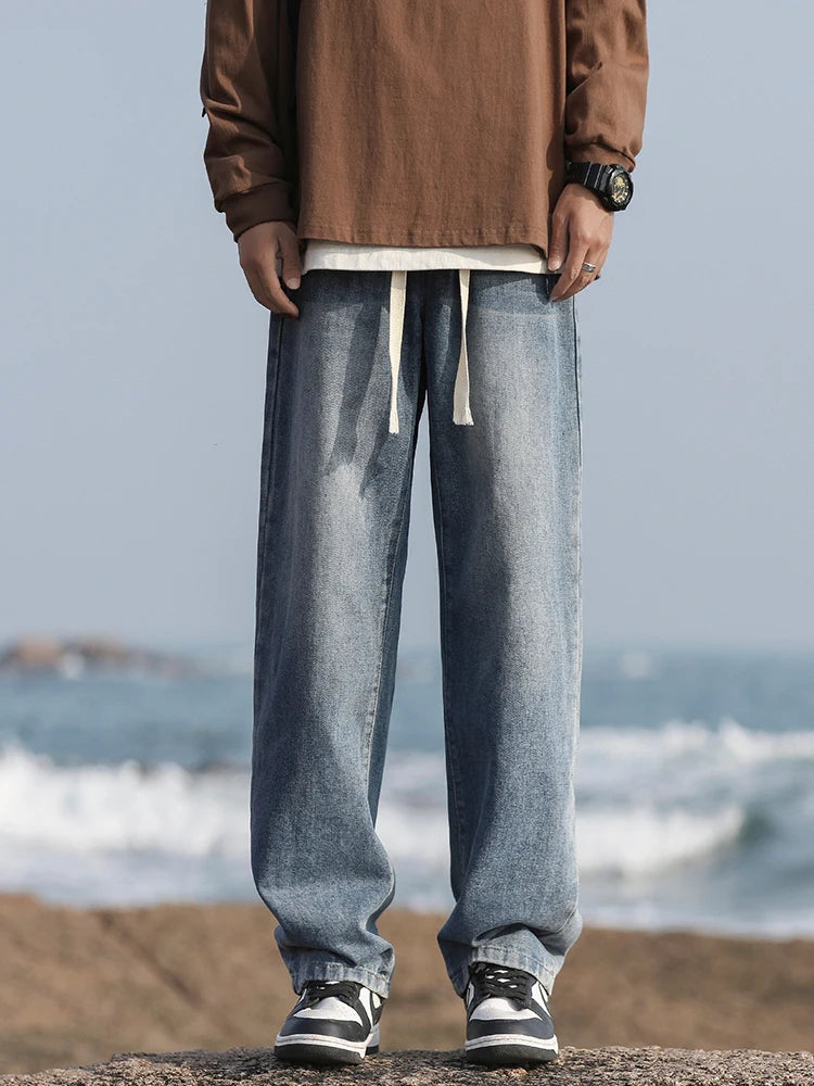 2025 Spring/Summer New 4-Color Retro Aged Men's Loose Straight leg Jeans Fashion Korean High Street Denim Pants Street Wear Men'