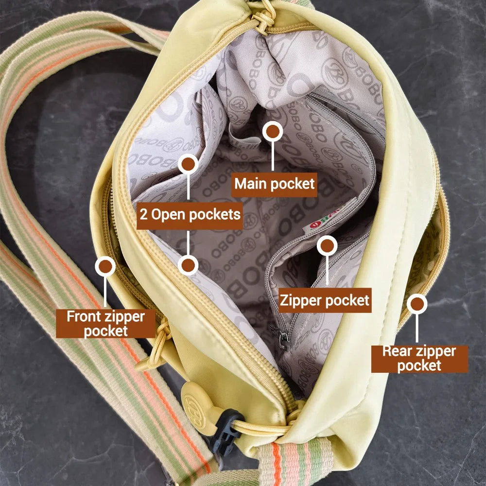 حقيبة كروسبودي نسائية من النايلون فائق الخفة، بحزام عريض قابل للتعديل، وخفيفة الوزن، مزودة بسحاب إغلاق، حقيبة أنيقة للمراسلة