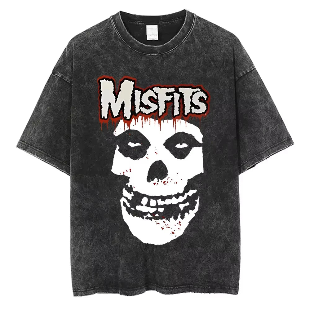 تي شيرت رجالي ونسائي كاجوال عصري بمقاس كبير مطبوع عليه شعار فرقة البانك المتشددة Misfits