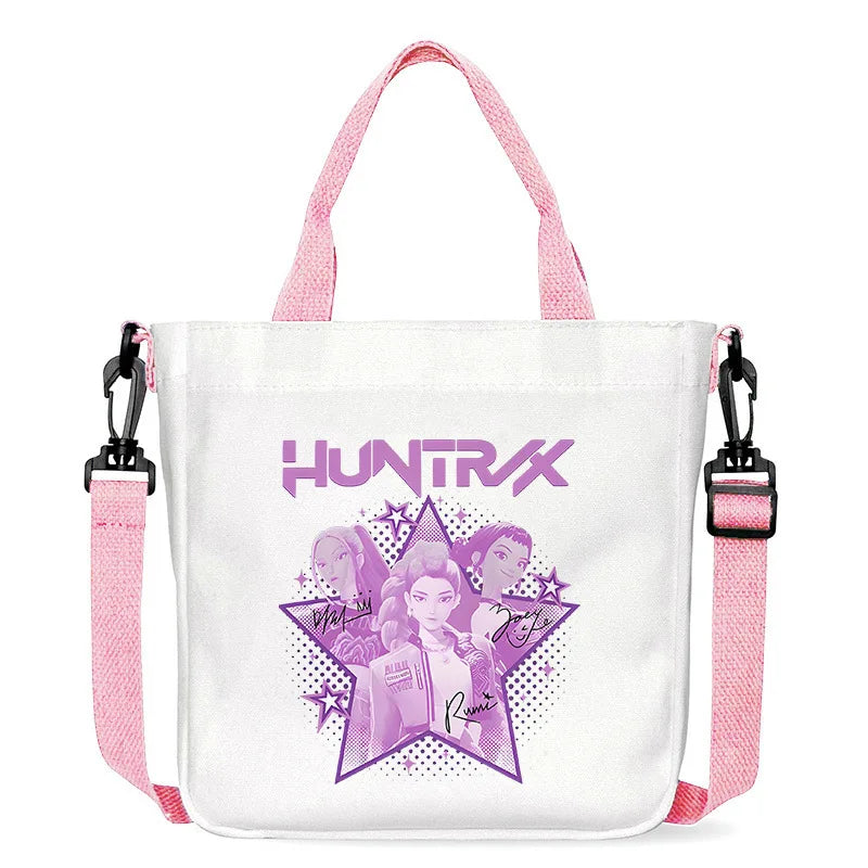 حقيبة قماشية جديدة من KPop Demon Hunters للفتيات، حقيبة يد مربعة أرجوانية بسيطة، حقيبة حمل، حقيبة كتف، هدية عيد ميلاد