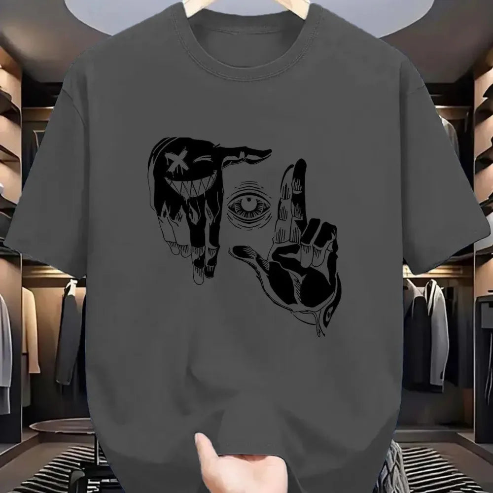 تيشيرت رجالي صيفي 2025 مصنوع من البوليستر، مريح، يسمح بمرور الهواء، برقبة دائرية، مزين بنقشة عين شخصية مطبوعة، مناسب للأنشطة الخارجية