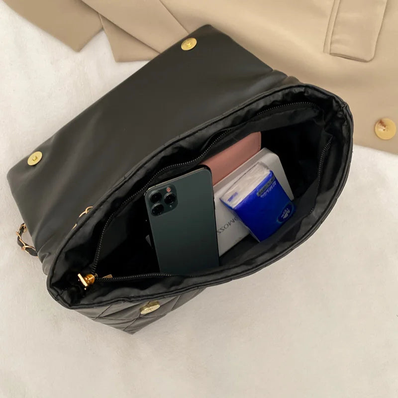 حقيبة كتف مطرزة بغطاء مربع، حقائب كروس بودي كاجوال بحزام سلسلة للنساء للتنقل والاستخدام اليومي