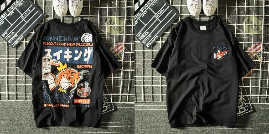 تيشيرت هاراجوكو Y2k بأكمام قصيرة، بتصميم سمكة الكارب اليابانية، تيشيرت رياضي رجالي واسع، مصنوع من القطن عالي الجودة، ملابس فضفاضة للجنسين