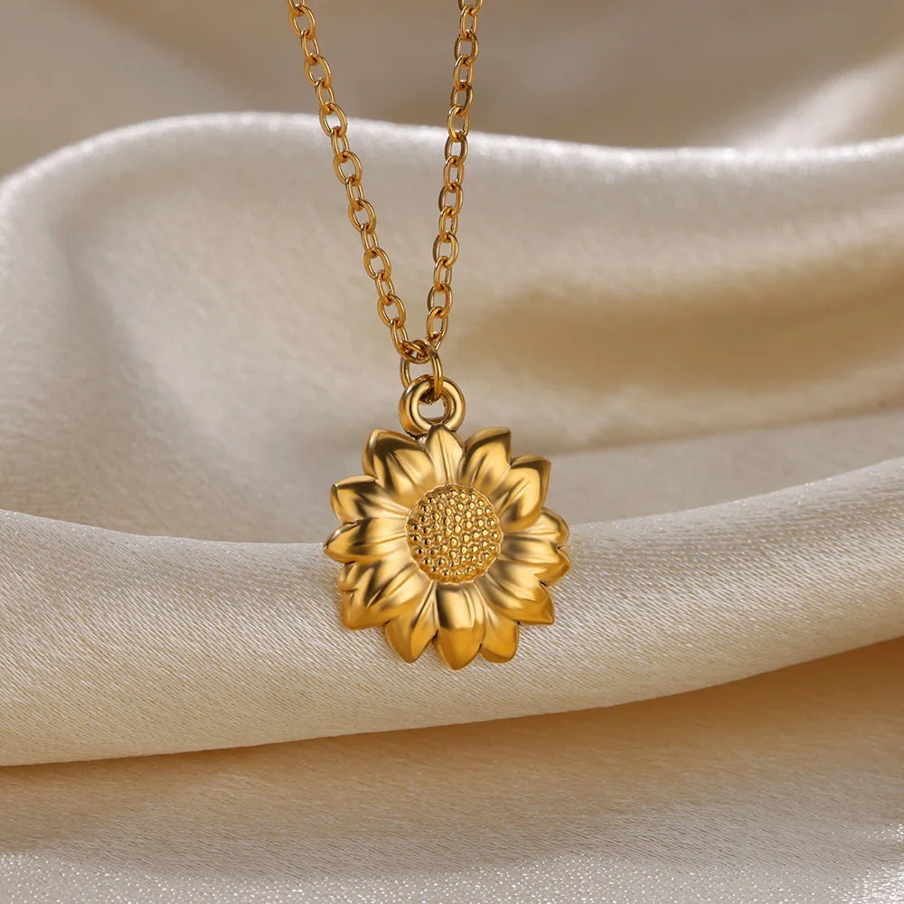 قلادة هندسية من الفولاذ المقاوم للصدأ للنساء، قلادة عباد الشمس العصرية، سلسلة الترقوة، إكسسوارات المجوهرات الجمالية للنساء