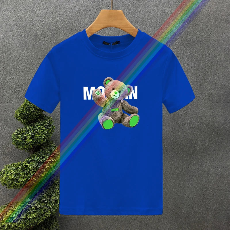 تي شيرت صيفي هاراجوكو للرجال/النساء بأكمام قصيرة، جديد وعالي الجودة، مقاس كبير، مطبوع عليه حرف دب، مصنوع من القطن بنسبة 100%