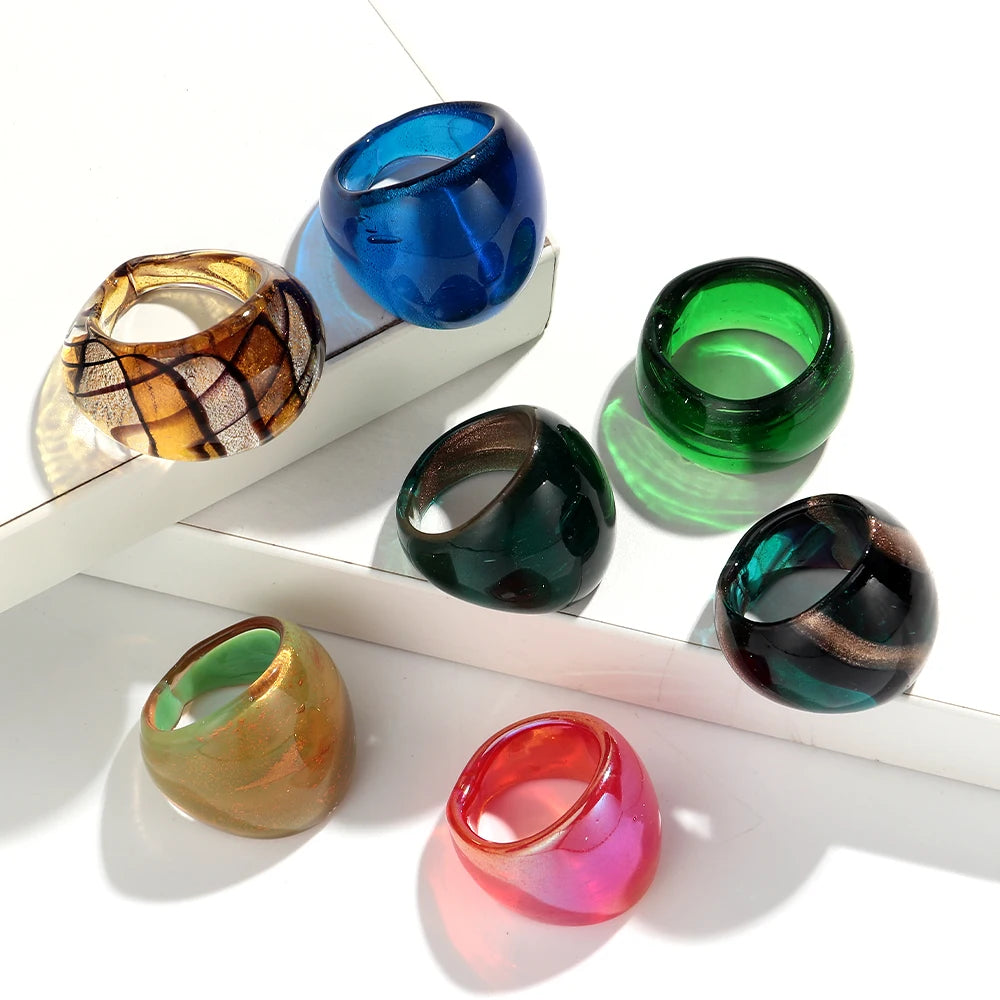 خواتم مورانو عتيقة سميكة للنساء، خواتم ليولي فريدة متعددة الألوان مخططة، مجوهرات عصرية، هدية عيد ميلاد