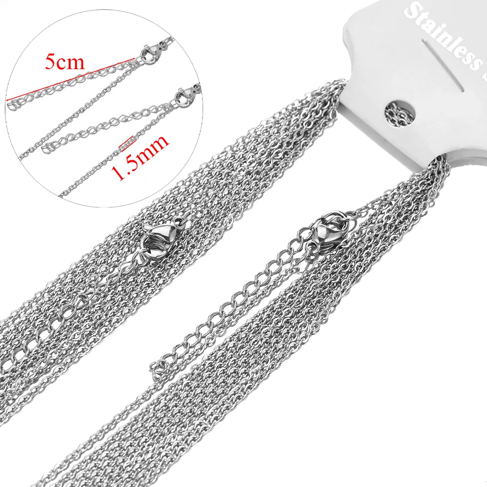 10 قطع 45 + 5 سم سلاسل وصلات من الفولاذ المقاوم للصدأ باللون الذهبي بكميات كبيرة قلادات مجوهرات عصرية سلاسل قابلة للتعديل بالجملة قلادات DIY