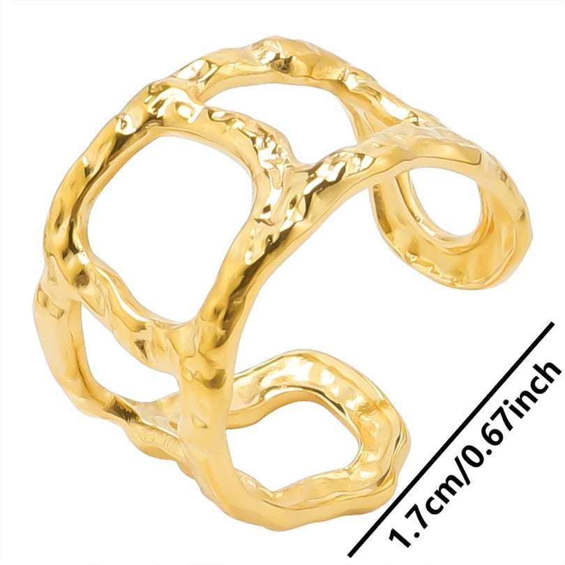خواتم من الفولاذ المقاوم للصدأ مطلية بالذهب الحقيقي، 1/5 قطع/مجموعة، إكسسوارات للنساء والرجال، خاتم مفتوح قابل للتعديل بتصميم فراشة وقلب سميك