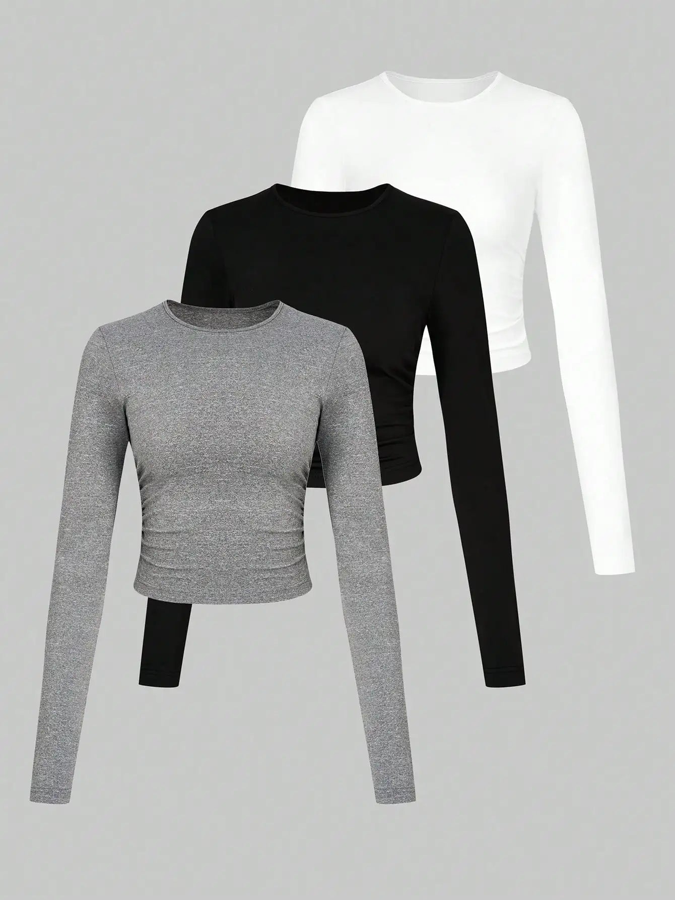 طقم تي شيرت نسائي مكون من 3 قطع برقبة دائرية وأكمام طويلة، بلوزات يومية كاجوال لجميع المواسم