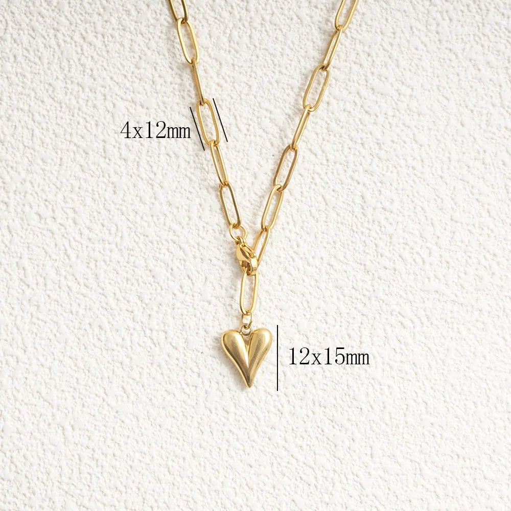 قلادات على شكل قلب من الفولاذ المقاوم للصدأ للنساء باللون الذهبي/الفضي بمشبك معدني قابل للتعديل، قلادة نسائية هدية عيد الحب
