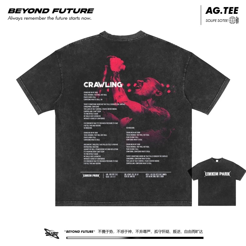 تي شيرت بأكمام قصيرة من Linkinpark Union Park Rock American Fashion Brand محايد فضفاض قابل للغسل مقاس كبير قديم