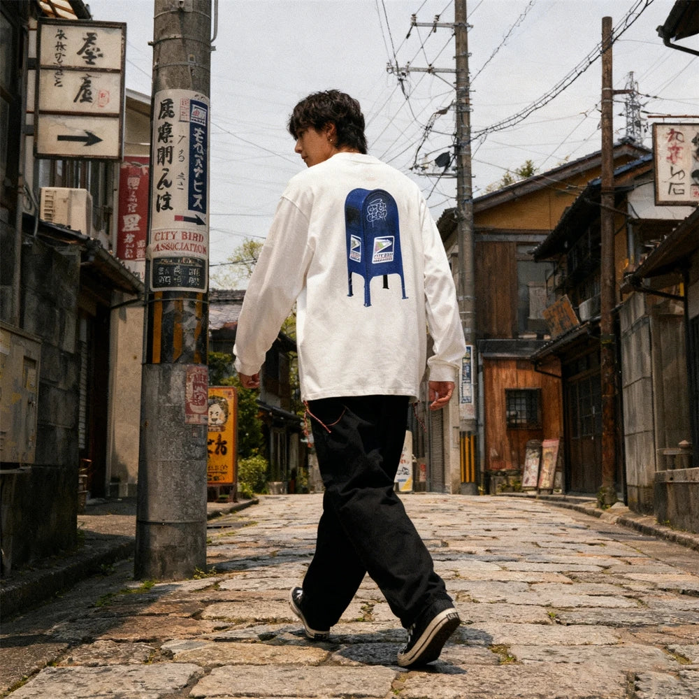 تي شيرت KUCLUT 1:1 Y2K مطبوع بجودة عالية على الطراز الياباني، تي شيرت فضفاض كبير الحجم كاجوال 100% قطن بأكمام طويلة للرجال