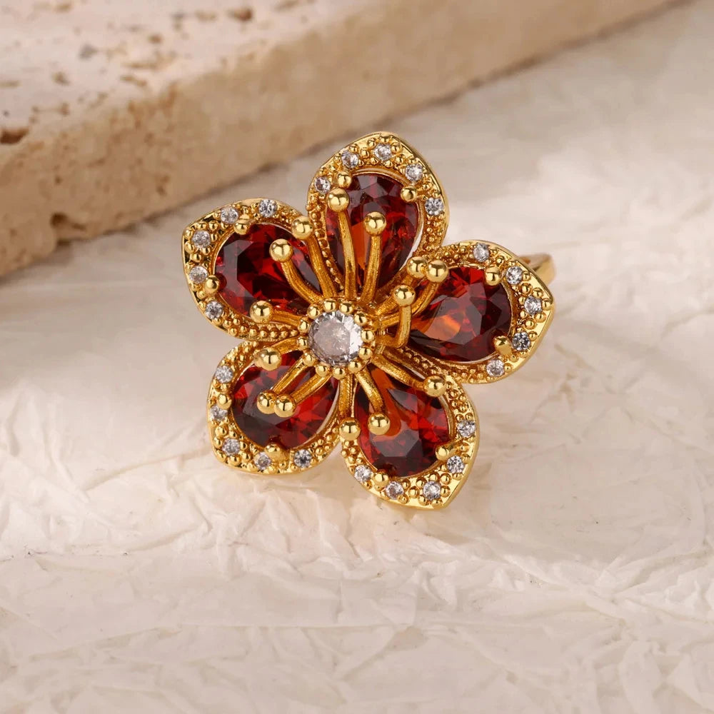 خاتم فاخر من الفولاذ المقاوم للصدأ مطلي بالذهب، مرصع بأحجار الزركون الكريستالية الملونة على شكل قلب، خاتم زفاف نسائي بوهيمي، هدية مثالية لعيد الميلاد