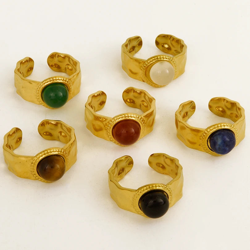 3/6 قطع خاتم دائري إبداعي من حجر عين النمر الحقيقي قابل للتعديل من الفولاذ المقاوم للصدأ خاتم مجوهرات للرجال والنساء هدية الذكرى السنوية إكسسوارات