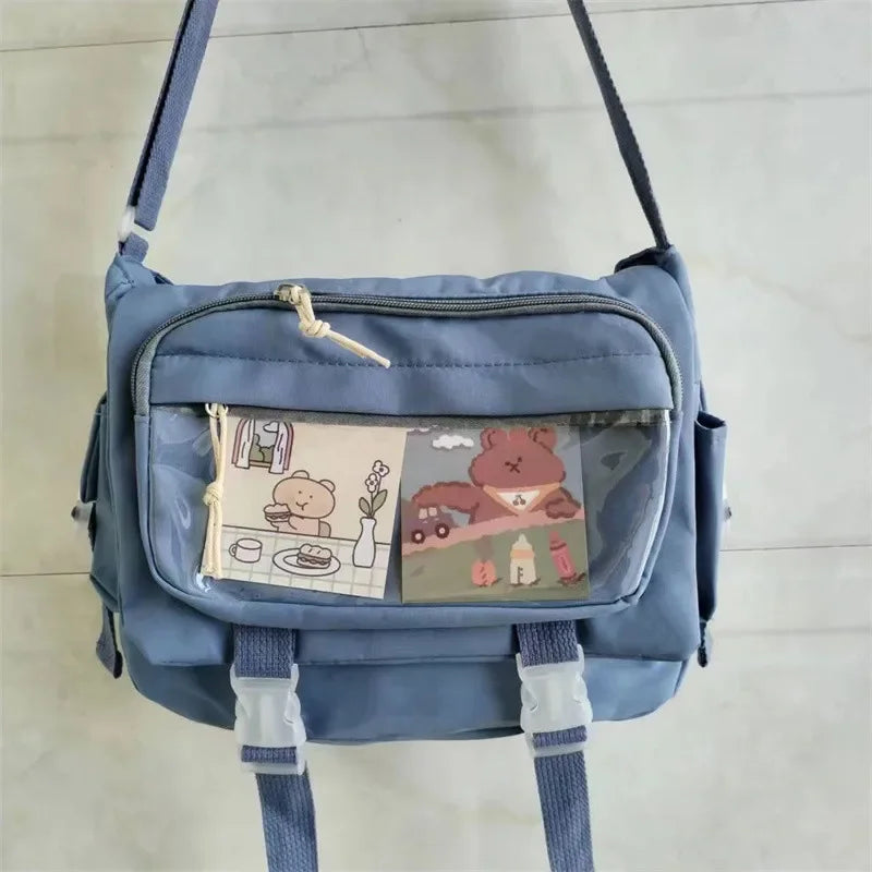 حقيبة كتف قماشية كبيرة السعة للطلاب، حقيبة كتف نسائية متعددة الاستخدامات جديدة من Harajuku اليابانية بلون واحد