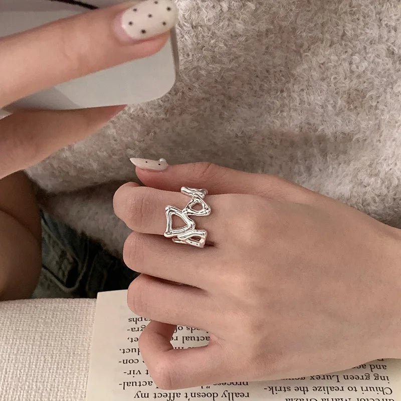 خاتم فينتفيل من الفضة الإسترليني عيار 925 للنساء والفتيات، هدية مثالية بتصميم ريترو عصري فريد من نوعه، مجوهرات هندسية غير متماثلة، خدمة توصيل مباشرة