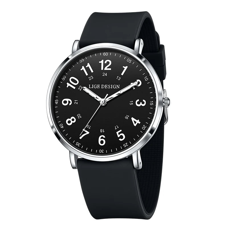 ساعة يد نسائية جديدة من LIGE، ساعة كوارتز فائقة النحافة، مقاومة للماء، مصنوعة من السيليكون المضيء، ساعة وردية اللون