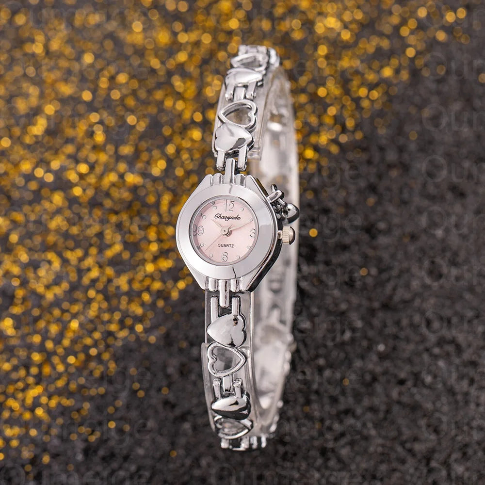 ساعة يد نسائية فاخرة بسوار ذهبي، مينا صغير، كوارتز، ساعة أنيقة للنساء، هدية عصرية.