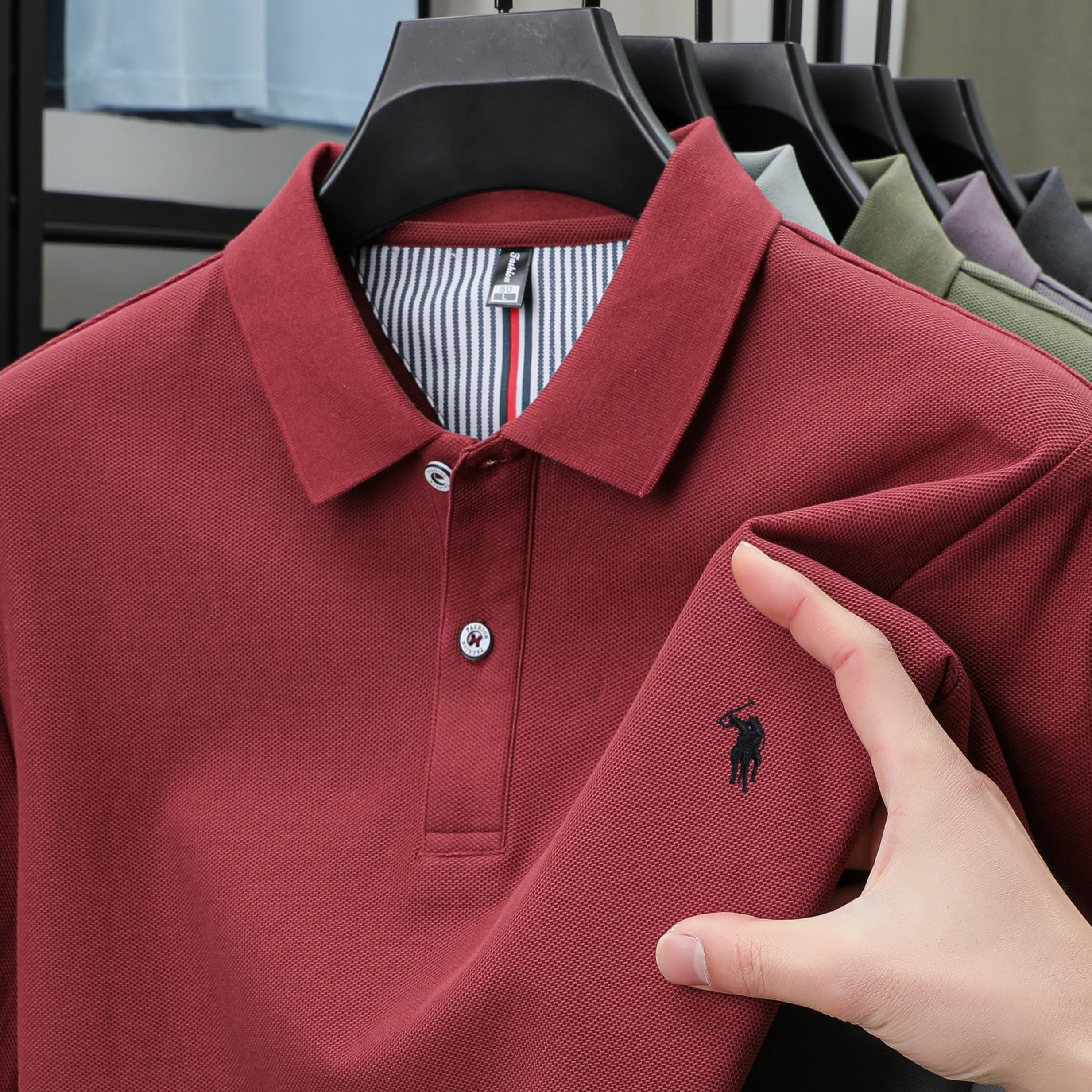 تي شيرت بولو رجالي فاخر جديد من بول ماركي بتصميم رائع ومطرز لفصل الخريف والشتاء، مناسب للأعمال التجارية، ومريح