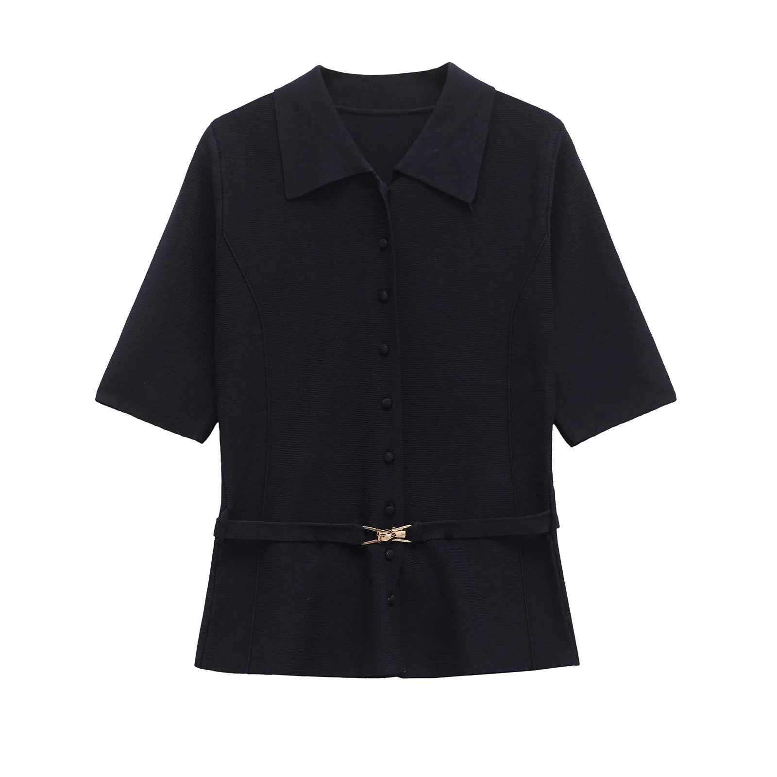 ملابس نسائية صيف 2025 ملابس نسائية جديدة على الطراز الأوروبي والأمريكي حزام بلون سادة جديد مزخرف ودبوس مسطح