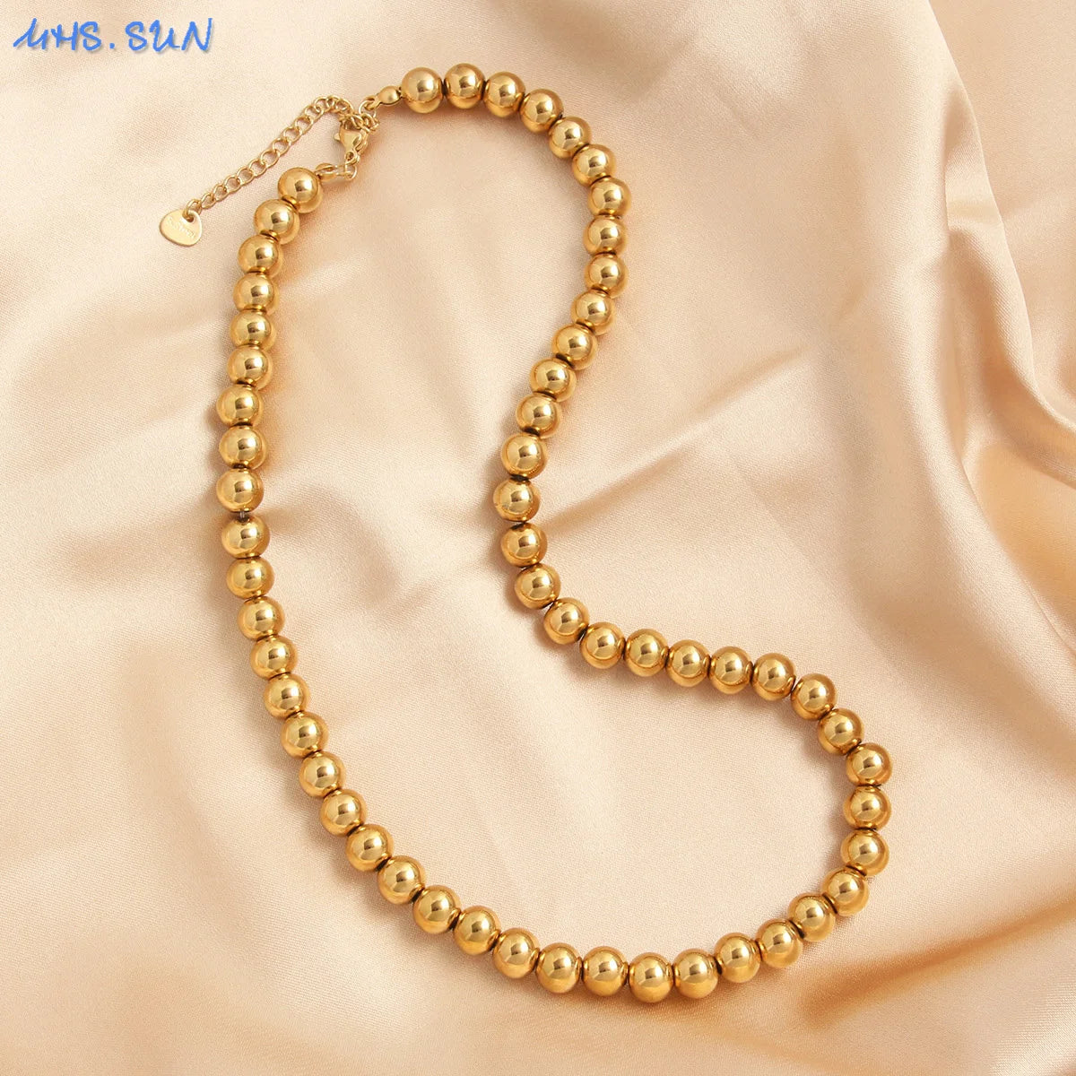 قلادة MHS.SUN العصرية المصنوعة من الفولاذ المقاوم للصدأ باللون الذهبي والمزينة بحبات اللؤلؤ 4/6/8/10 مم من الخرز المعدني مجوهرات قابلة للتعديل للنساء والرجال