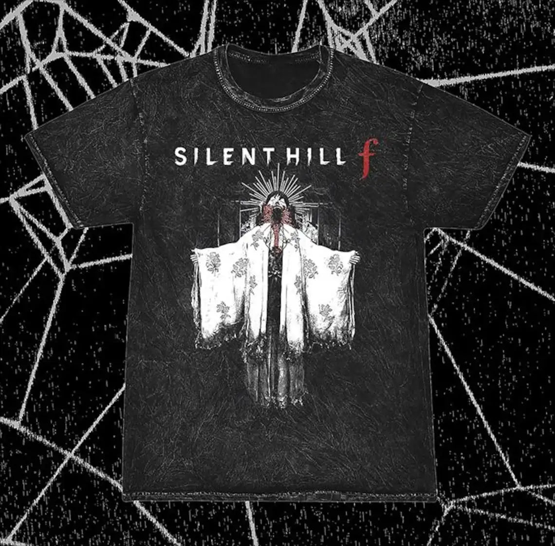 تي شيرت رجالي ونسائي من القطن مطبوع عليه رسومات سايلنت هيل F من لعبة الرعب، من تصميم هوت فينتاج، لمحبي ألعاب الرعب النفسية