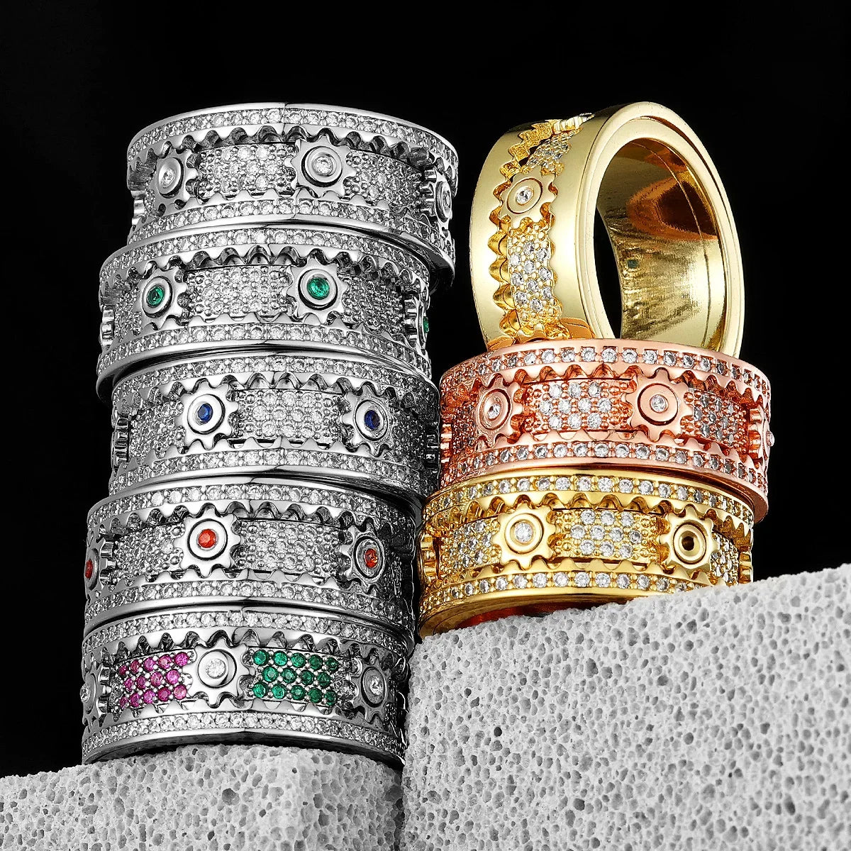 لعبة فيدجيت سبينر، تروس مرصعة بالأحجار الكريمة، خواتم رجالية، ستانلس ستيل، مجوهرات نسائية، بانك، جديد في عالم موسيقى الروك والهيب هوب، إكسسوارات أزياء، هدايا، بيع بالجملة