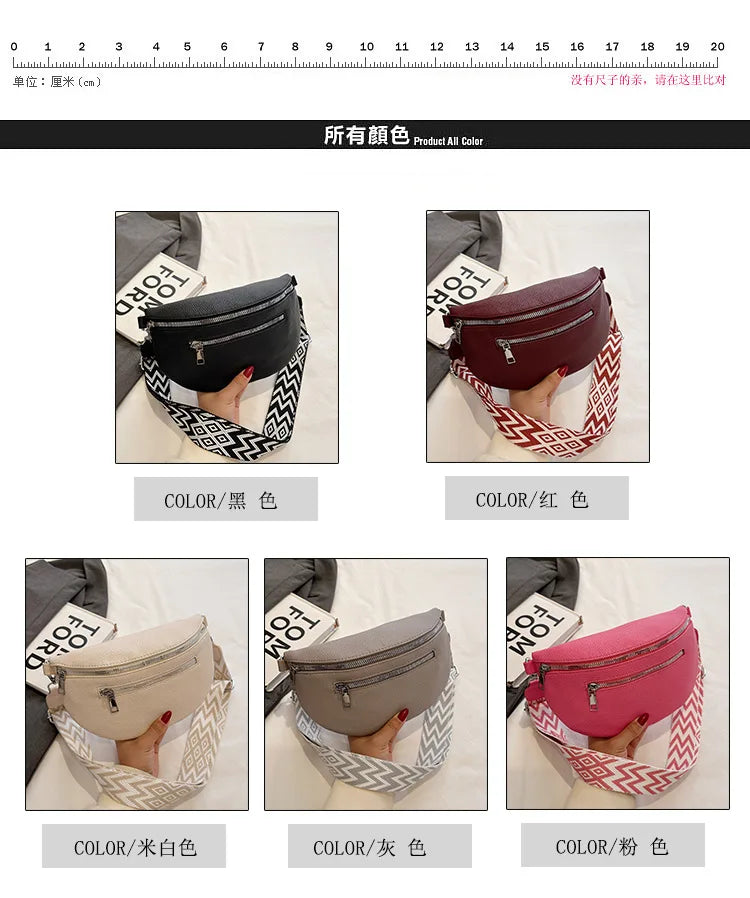 Women's Waist Bag Multi-pocket Street Fanny Pack PU Leather Chest Bag Fashion Wide Strap Crossbody Bag Retro Solid Shoulder Bags