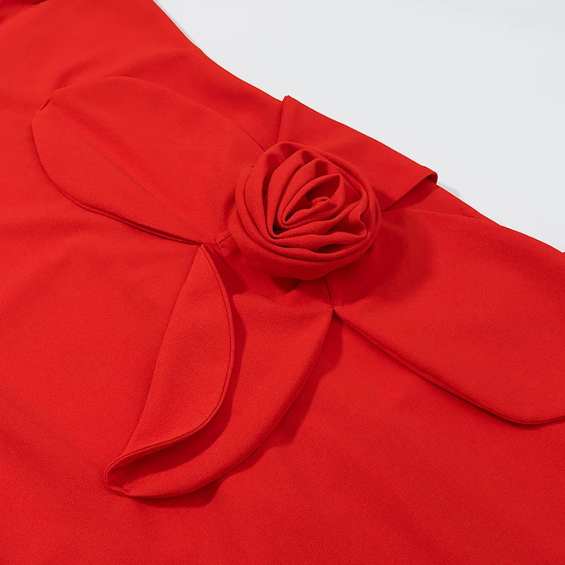 Summer Solid Color Off-shoulder 3D Flower Backless Long Dress Women Sleeveless Slit A-Line Strapless Dress Female Sexy Slim Wear