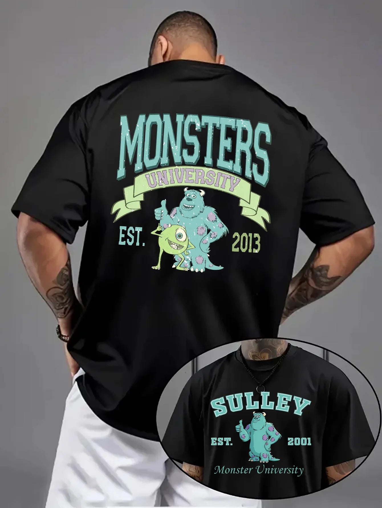 تيشيرت صيفي رجالي من ديزني مونستر يونيفرستي، مناسب للارتداء اليومي والأنشطة الترفيهية، مصنوع من القطن، بأكمام قصيرة وقصة واسعة.