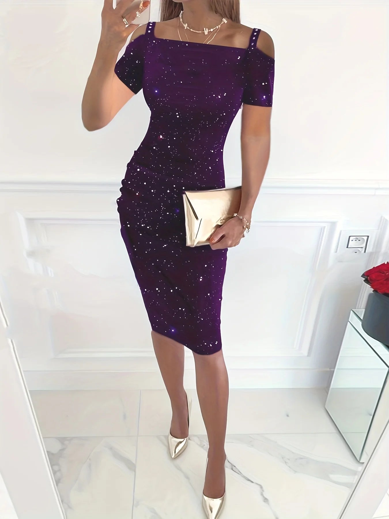 2024 New Spring And Summer New Style Sparkly Off-the-shoulder Sexy Diamond-encrusted Halter Dress Woman