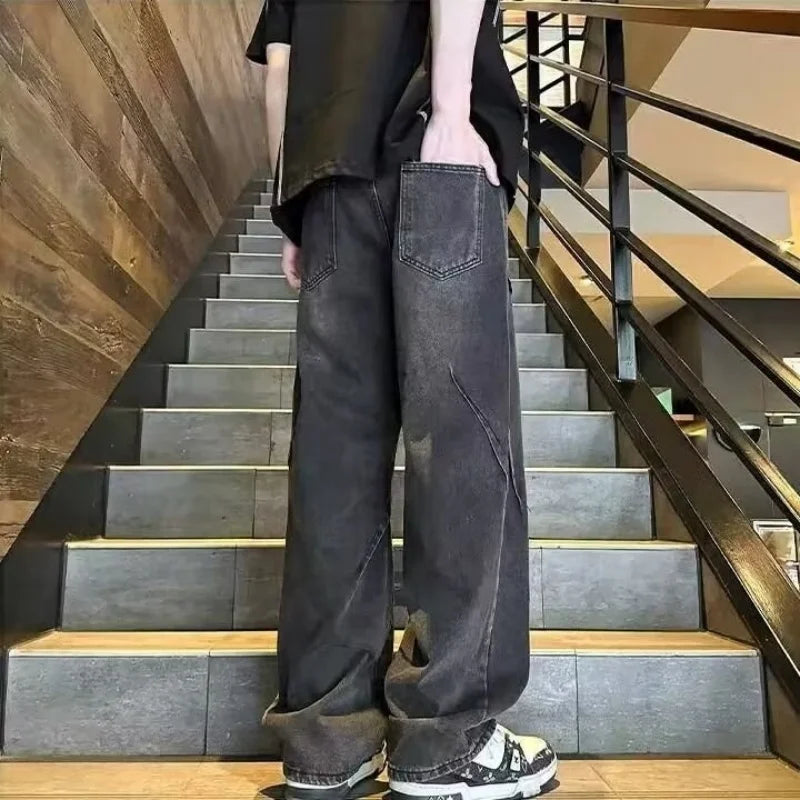 Autumn & Spring New Arrival Men's Pants: Retro Streetwear Denim Loose Straight Fit Wide Leg Long Trendy Versatile Men's Trousers