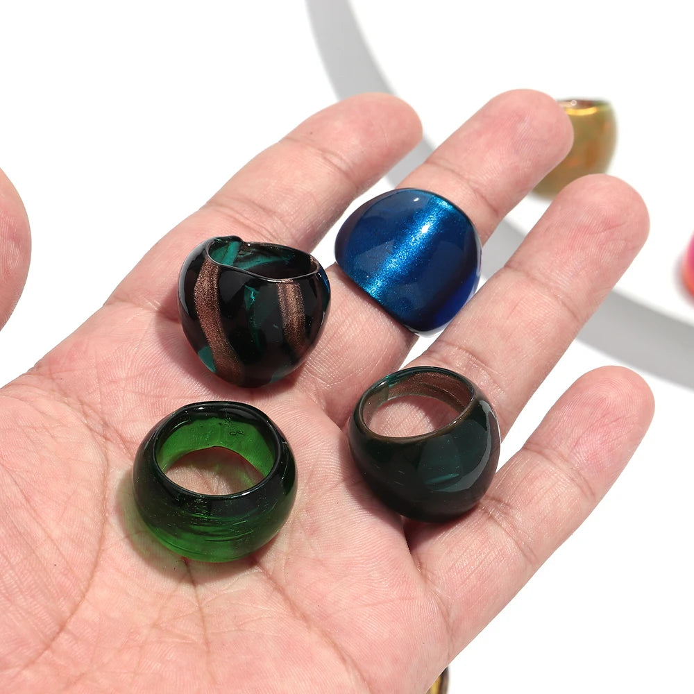 خواتم مورانو عتيقة سميكة للنساء، خواتم ليولي فريدة متعددة الألوان مخططة، مجوهرات عصرية، هدية عيد ميلاد