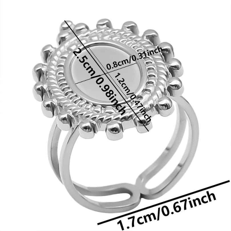 خواتم من الفولاذ المقاوم للصدأ بتصميم هندسي دائري بيضاوي على شكل قلب، قابلة للتعديل، مصنوعة يدويًا، مناسبة للنساء والرجال، بتصميم مفتوح.