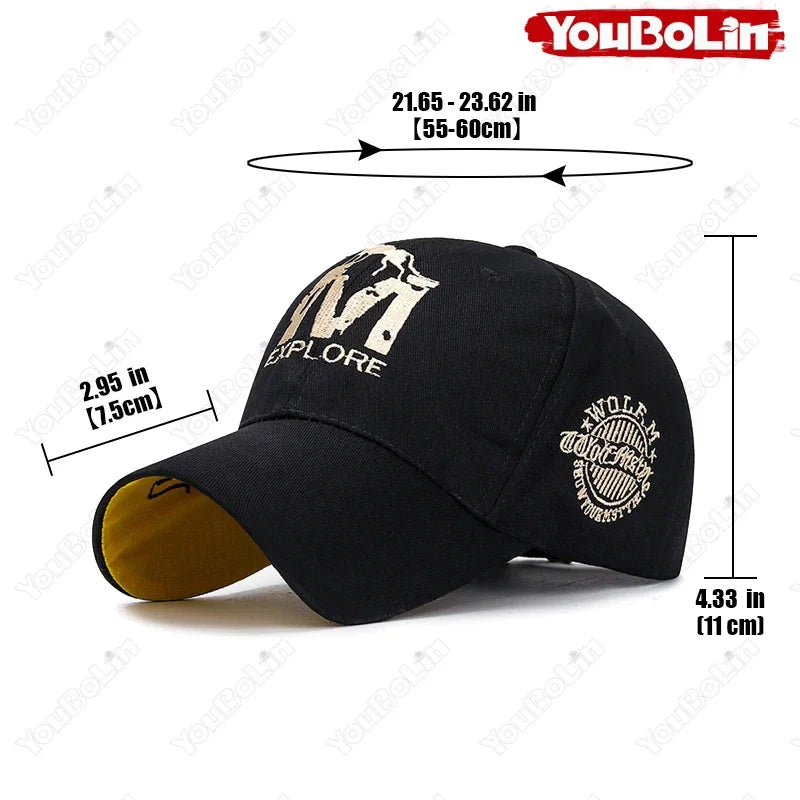 قبعة بيسبول قابلة للتعديل من القطن بتطريز حرف M على شكل طوطم ذئب وقبعة شمس وقبعات سائقي الشاحنات وقبعات للأب