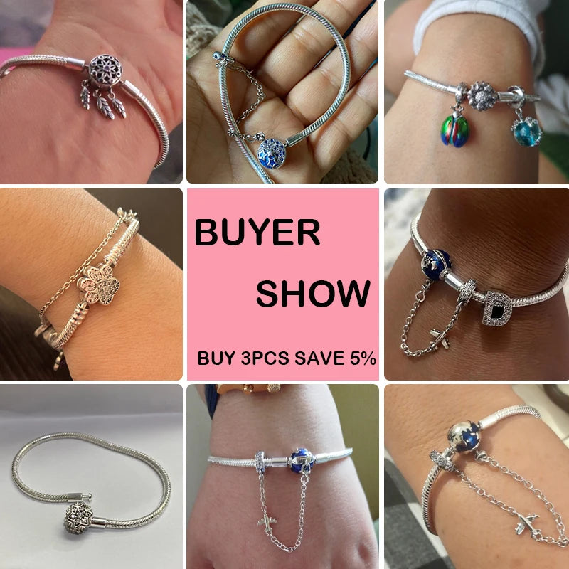 سوار فضة عيار 925 أصلي بطول 17-20 سم على شكل نجمة وقمر وشمس وأوراق برسيم خضراء وأساور من الزركون تناسب صنعها بنفسك وهدايا أعياد الميلاد