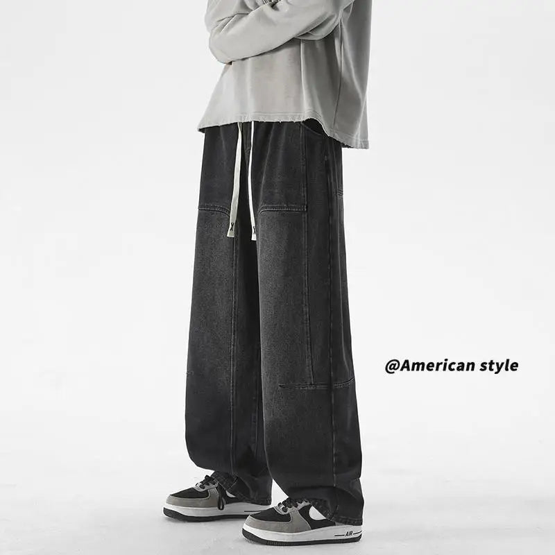 2025 American Style Relaxed Fit Jeans for Men Loose Fit Stretch Waist Loose Straight Leg Denim Pants Casual Comfortable Big 3XL