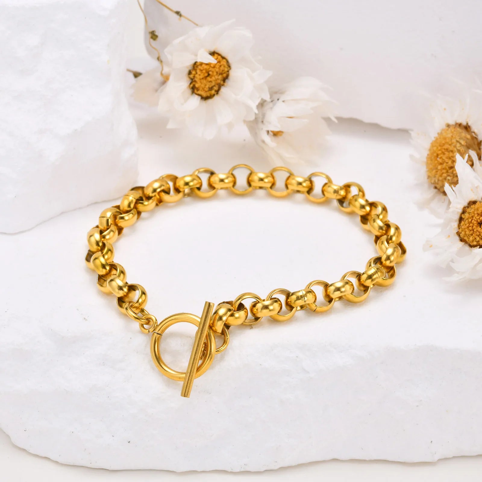 سوار فينوكس بيلشر رولو من الفولاذ المقاوم للصدأ، سوار معصم نسائي بسيط بسلسلة معدنية، مشبك على شكل حرف T يناسب معصمًا مقاس 18 سم