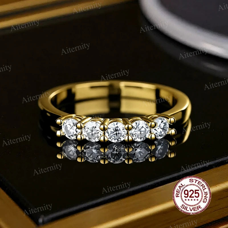 خاتم فضة أصلي 100% S925 للرجال والنساء فاخر لامع D VVS1 مويسانيتي اجتياز قلم اختبار الماس وخواتم الزركون للجنسين