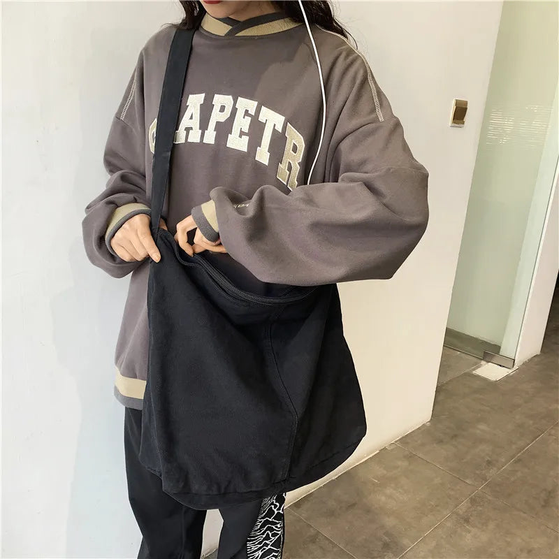 حقيبة كتف نسائية كبيرة من القماش، حقائب كروس بودي للنساء 2023، حقيبة مدرسية كورية أنيقة من القماش القطني، حقائب يد للطالبات